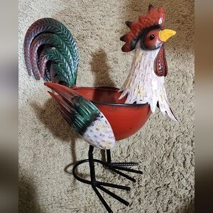 Colorful Metal Rooster Planter